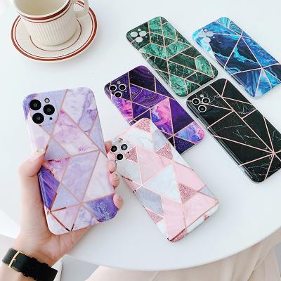 China Anti-drop For Samsung s9 s9p s20 s10note10 Plating Marble Pattern Edge softshellTPU Geometric Stitching Straight Huawei Phone Cases for sale