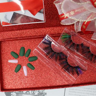 China Long Natural 4 Pairs Colored Eyelashes Set Christmas Mink Eyelashes Set With Artificial Nails Christmas Eyelashes Packaging Boxes for sale