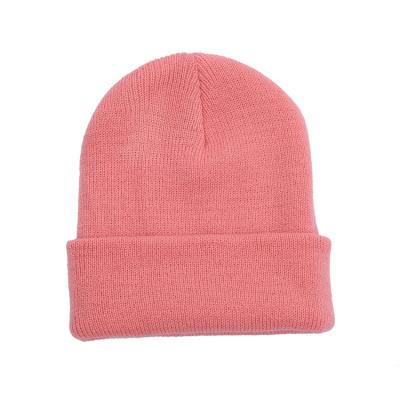 China Wholesale Price COMMON Soft Comfortable Simple Plain Acrylic Custom Knit Pink Cuffed Beanie Hats For 8 - 15 Years Kids for sale