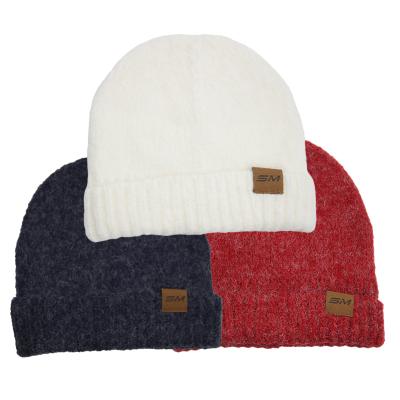 China COMMON Daily Customize Label Ladies Ribbed Style Knit Fleece Striping Unisex Winter Hats for sale