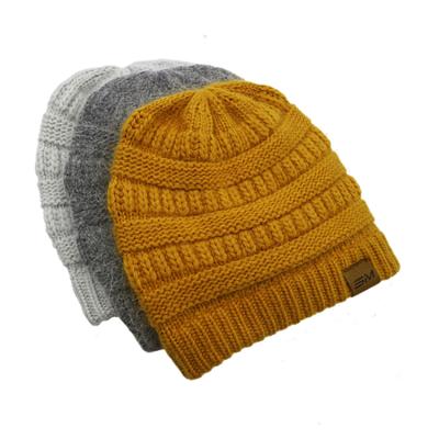 China COMMON Women's Fashion Winter Sale Angola Wool Solid Color Jacquard Warm Slouch Chunky Knit Beanie Hats for sale