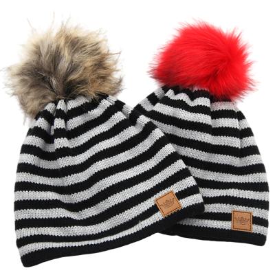 China Soft And Warm Stripe Jacquard Winter Soft Hat And Gloves Set For Women In High Quality for sale