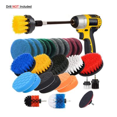 China Sustainable 31 Pcs Drill Brush Scrub Pads With Long Reach Cleaning Brush Attachment With Extend Attachment All Purpose Clean All Purpose for sale