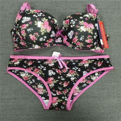 China ROSE Flower Antibacterial Printing Bra And Panty Briefs Set for sale