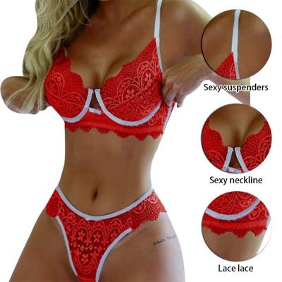 China Spandex/New Push Up Bra Set Nylon Plus Size Seamless Embroidery Lace Up Sexy Lingerie Plus Size Women Transparent Underwear Set for sale