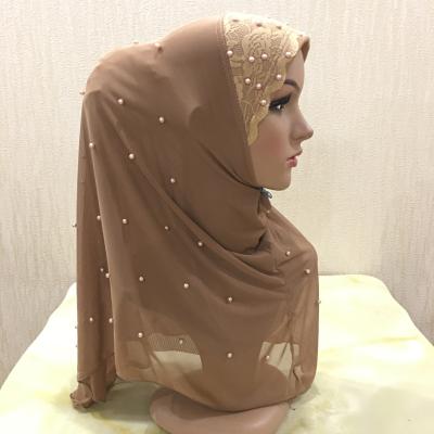 China 2020 Latest Design Polyester Pearls Islamic Hijab Girl Hijab XDH078 Muslim Hijab Fashion for sale