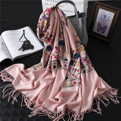 China 2020 cashmere pashmina women winter hijab muslim scarf embroidery cashmere long scarf high quality shawls FYR001 for sale