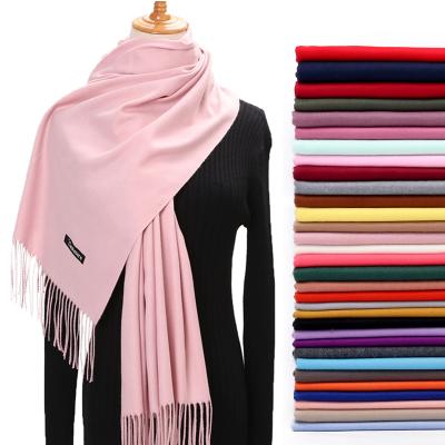 China Muslim Scarf HW352 Winter Women Hijab Shawls Long Pashmina Scarf Simple Solid Color Pashmina Cashmere Tassels Scarf HW352 for sale