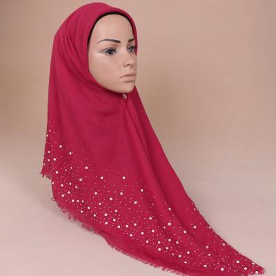 China Soft Shawl GVS016 Cotton 110*110cm Cotton 110*110cm Pearl Hijab Ribbon Square Tassel Dot Muslim Shawl Soft Scarf GVS016 for sale