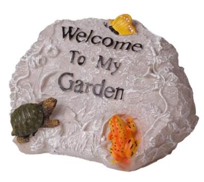 China Indoor and Outdoor Decoration Resin Made Welcome Sign Rock Garden Decoration Ornaments for Frog Turtle Butterfly for Home for sale