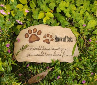 China Europe Resin Made Pet Memorial Stone, Personalized Pet Grave Markers, Sympathy Poems and Paw Prints In Hand Design for sale