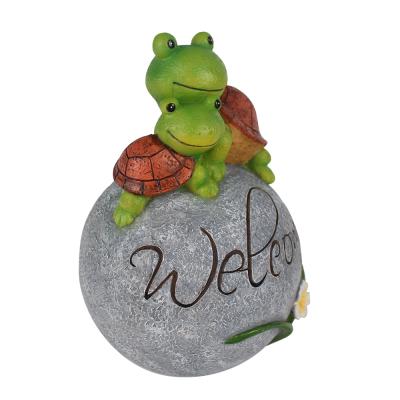 China Europe Turtle Garden Statue For Outdoor Decoration, Funny Welcome Turtle Garden Figurines, Turtles On Stone Rock With Welcome Sign for sale