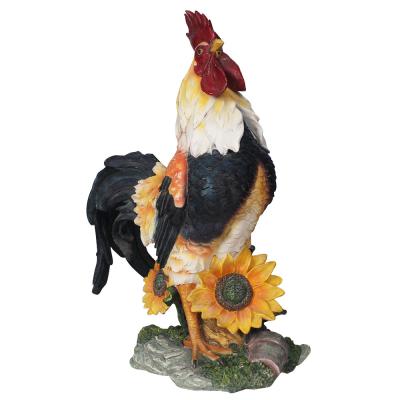 China Custom Europe Resin Brightly Colored Decorative Rooster Sculpture With Sunflower for sale