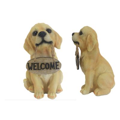 China Handmade Europe Resin Garden Ornament Dog Statue Welcome Sign for sale