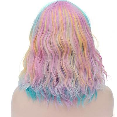 China Colorful Synthetic Hair Wigs Short Wave Natural Look Heat Resistant Fiber Hair Synthetic Braided Wigs For Daily Role Playing Parties for sale