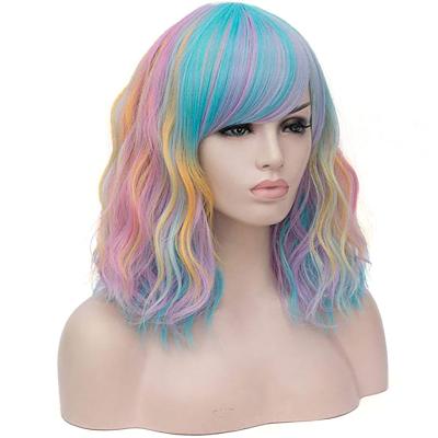 China Short Wave Wig Anime Wig Women Curly Hair Synthetic Cosplay Wig Suitable For Halloween Cosplay Party for sale