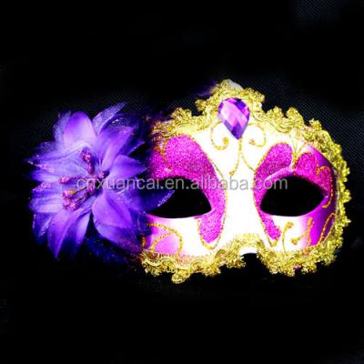 China Hot Sale Party Use Cover Purple White Cheap PVC Masquerade Mask With Crystal for sale