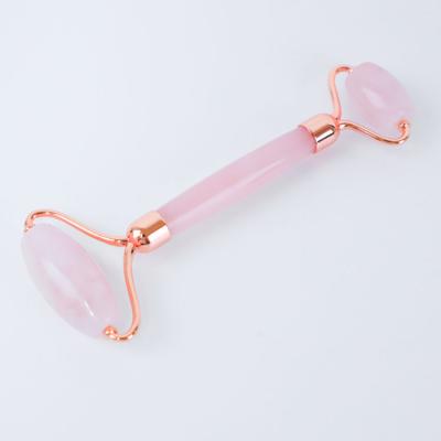 China Double Head Natural Crystal Agate Slices Massage Genuine Gemstone Rose Quartz Facial Roller for sale