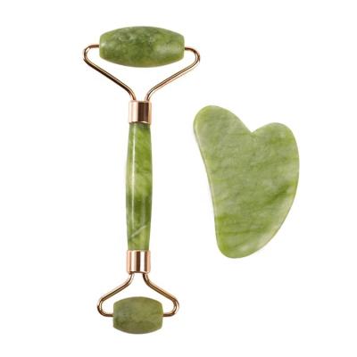 China Best double head hand gua sha scraping jade set massage roller facial massager for sale