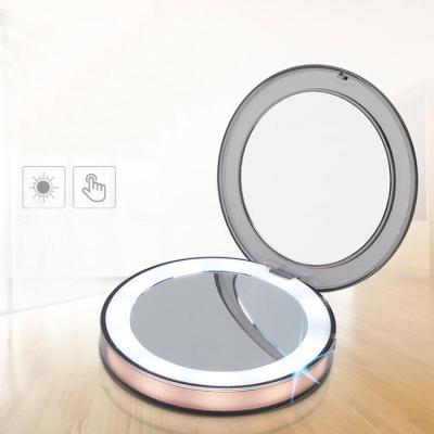 China Rechargeable Portable Pocket Mirror Small Hand Pocket Led Compact Makeup Mirror With Light for sale