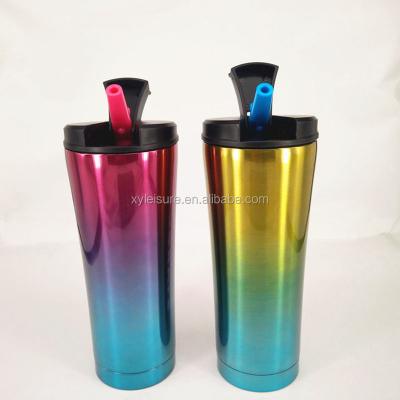 China Sustainable Custom Glitter Car Cup 500ml Stainless Steel Travel Mug With Straw for sale