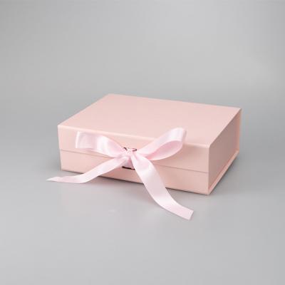 China Recycled Logo Luxury Gift Box Materials Ribbon Bow Box Custom Gift Square Flat Packing Shipping Packaging for sale