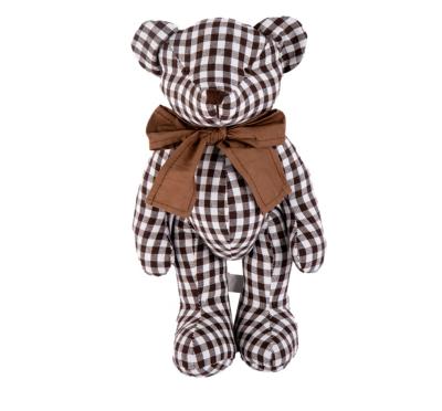 China Eco-friendly linen fabric gray grid joined deddy bear doll toys for sale