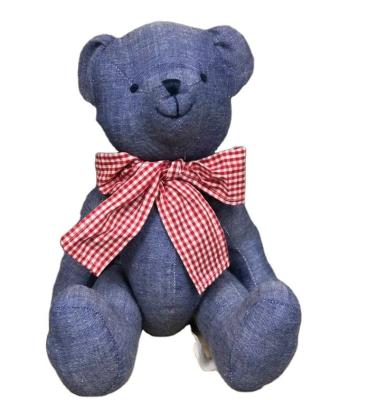 China Blue Jeans Eco-Friendly Fabric Jointed Teddy Bear With Knot Doll Toys for sale