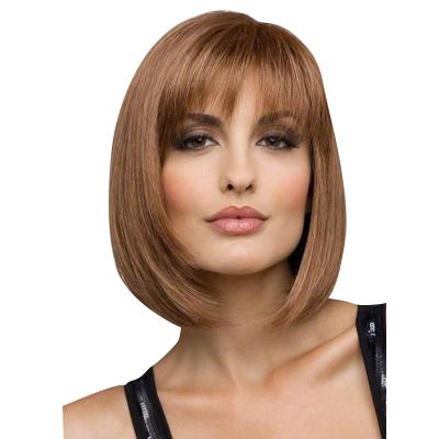 China European and American high definition silky straight wave wig new short hair brown hair air cover bangs short lace wig for sale