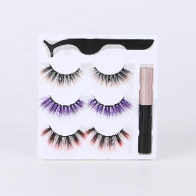 China Wholesale Natural Dense Color Mink Eyelash Set 3 Pairs Magnet False Eyelashes Set for sale