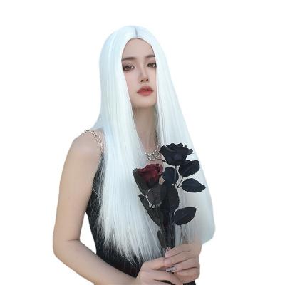 China White Headpiece Chemical Fiber Straight Hair Stain Wave Lace Wig Long Long Fashion Silky Straight Female Hair for sale