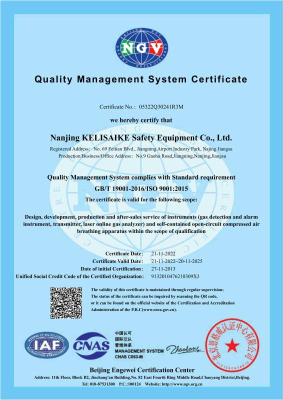 ISO9001 - Nanjing Kelisaike Safety Equipment Co., Ltd.