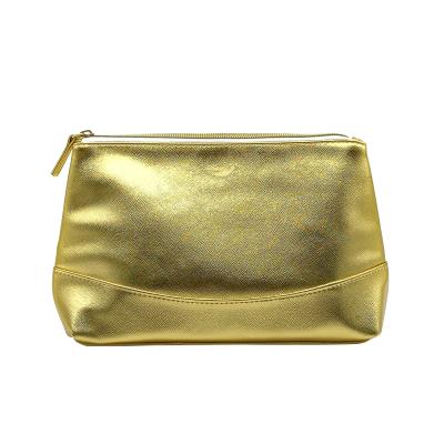 China Fashion Golden Cosmetic Purse With Zipper Pocket Portable Cosmetic Travel Handbag for sale