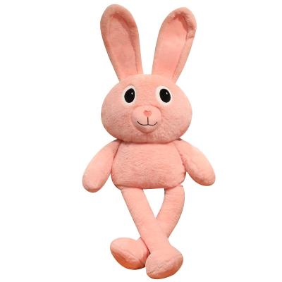 China Bear Cartoon Toy New Design Easter Day Trick Pink Ears Long Stretchy Bunny Rabbit Plush Toy Cute Bunny Dolls for sale