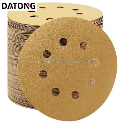 China Datong factory high quality abrasive sand paper 5inch 8holes metal grit sanding disc 100 yellow for metal and wood for sale