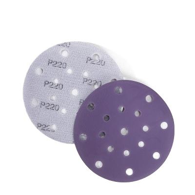 China Datong Abrasives Factory Sand Paper 6inch 17holes Long Life Grit Sanding Disc 220 Round Ceramic Purple for sale