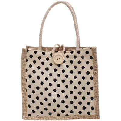 China 2022 New Arrival Manufacturer Eco-friendly Small Jute And Canvas Wholesale Tote Bag For Women With Round Handles for sale