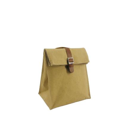 China 2021 Fashion Washable Leather Handbag With Magnetic Buckle Design Washed Kraft Paper Insulation Lunch Bag for sale