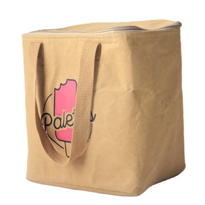 China Customized Eco Friendly Insulated Logo Kraft Paper Packaging Cooler Bag For Lunch for sale