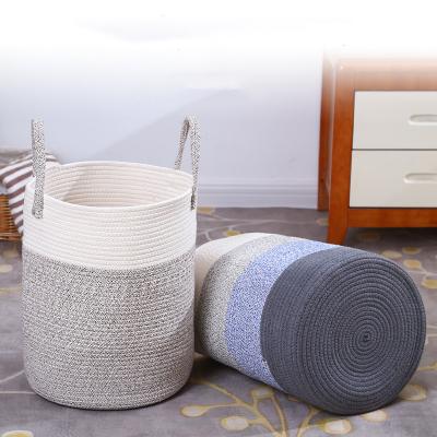 China Traditional High Quality Durable Large Cotton Rope Woven Laundry Hamper With Handles for sale