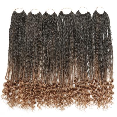 China Messy Curly Bohemian Box Braids With Curls Ends Ombre Brown Black Synthetic Crochet Hair for sale