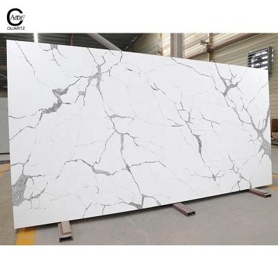 China CAXSTONE Factory Wholesale Calacatta Invisible White Quartz Slab Artificial Engineer Quartz Stone For Kitchen Countertops à venda