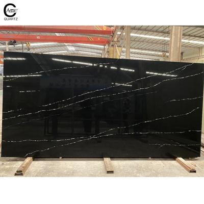 China Calacatta Black Quartz Slabs Marble Looking Engineered Quartz Stone for Countertops Vanity Tops for sale