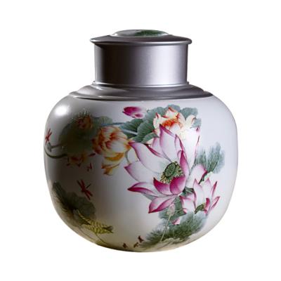 China Stocked Ready To Ship Ceramic Porcelain Tea Coffee Bean Loose Airtight Canister for sale