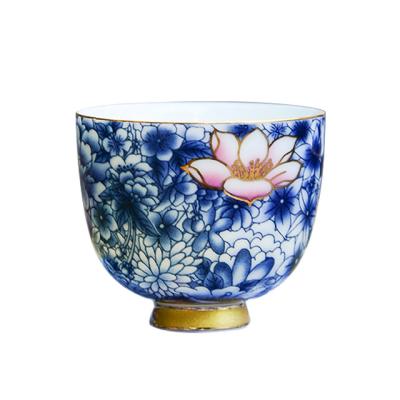 China Classic Ready To Ship Blue And White With Lotus Chinese Luxury Tea Cup With Saucer for sale