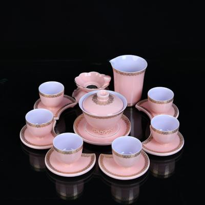 China Viable ready to ship porcelain ceramic color glazed royal kungfu gongku porcelain lunxry tea set for sale