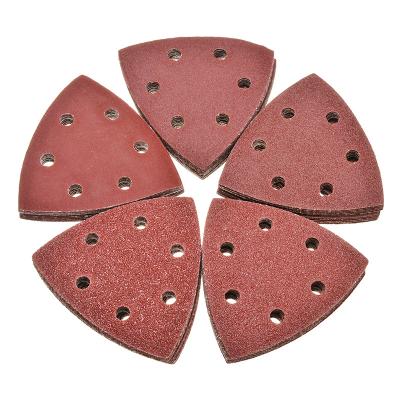 China 90X90mm triangle polishing sandpaper six hole disc sand sheets grit 40-400 hook and loop disc sanding polishing tool for sale