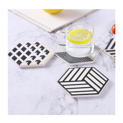 China 2021 Sustainable Most Popular Anti-Slip Coaster Handmade Hexagonal Ceramic Coaster for sale