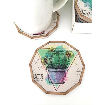 China Cactus Pattern Ceramic Home Christmas Gifts Financial Institutions Decoration Absorbent Coaster for sale