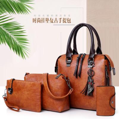 China Women PU Leather Lady 4 Piece One Shoulder Set Designer Messenger Handbags Retro Customized for sale